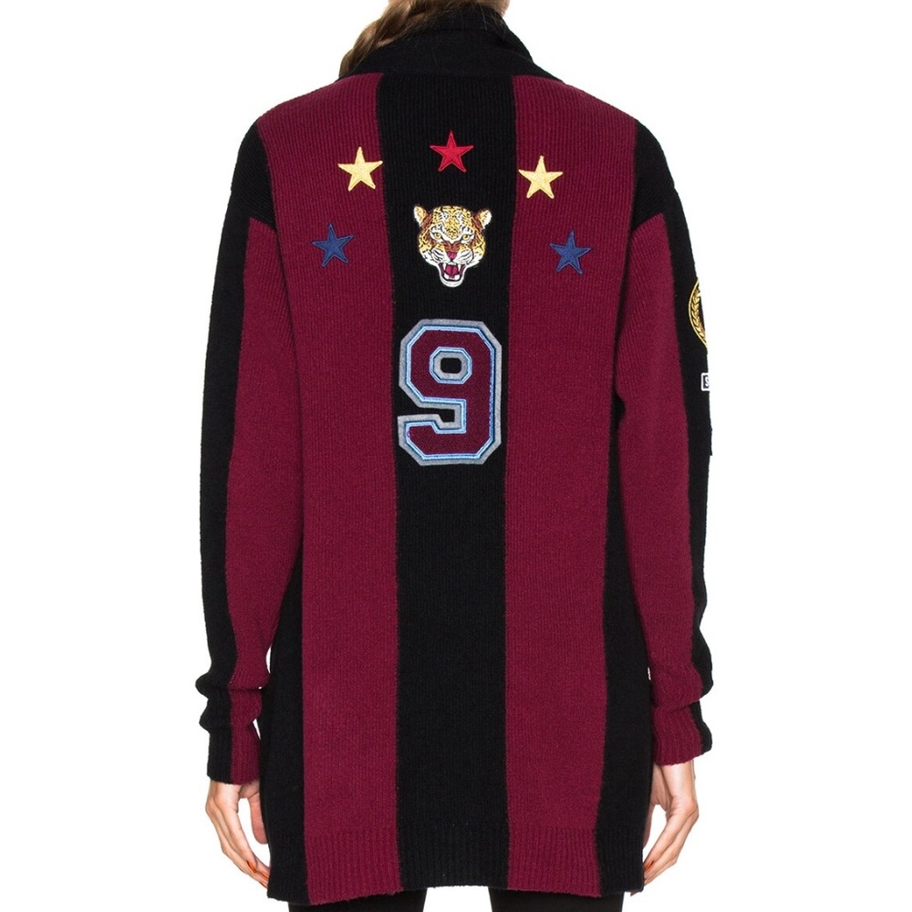 STELLA MCCARTNEY RARE STRIPES VARSITY CARDIGAN JAZZBERRY BLACK 42 M/L  RET $1900
